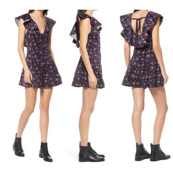 Free People Violet Visions Floral Corduroy Romper - XL - Picture 1 of 14